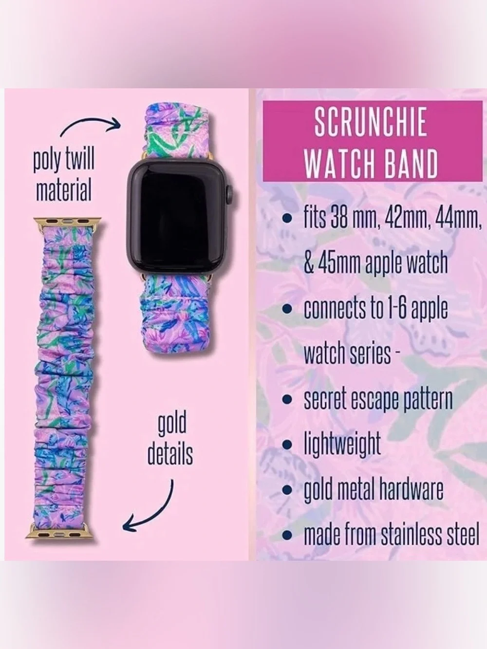 Lilly Pulitzer Scrunchie Apple Watch Band Secreat Escape Home 38/40/42/44mm NWT
